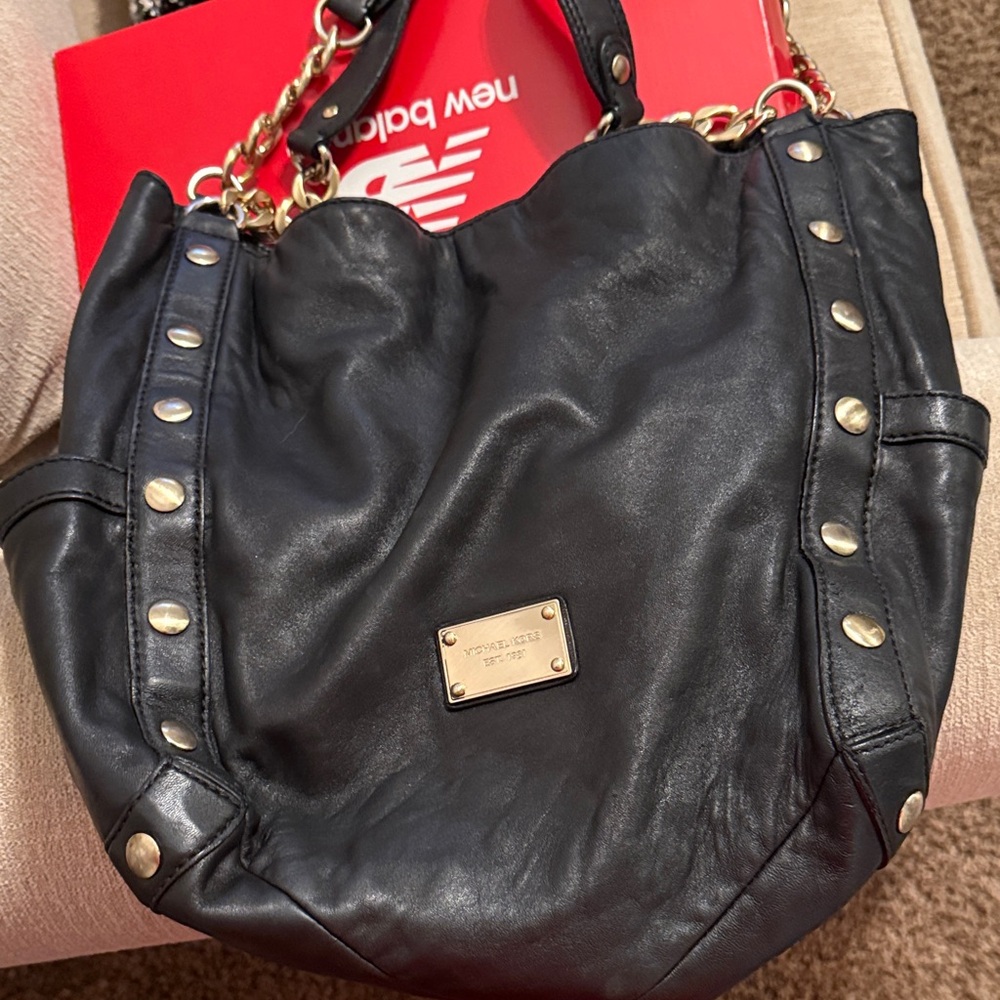 Genuine Michael Kors Black Leather Chain-Handle Shoulder Bag 14” x 15” x 6” - Picture 9 of 9